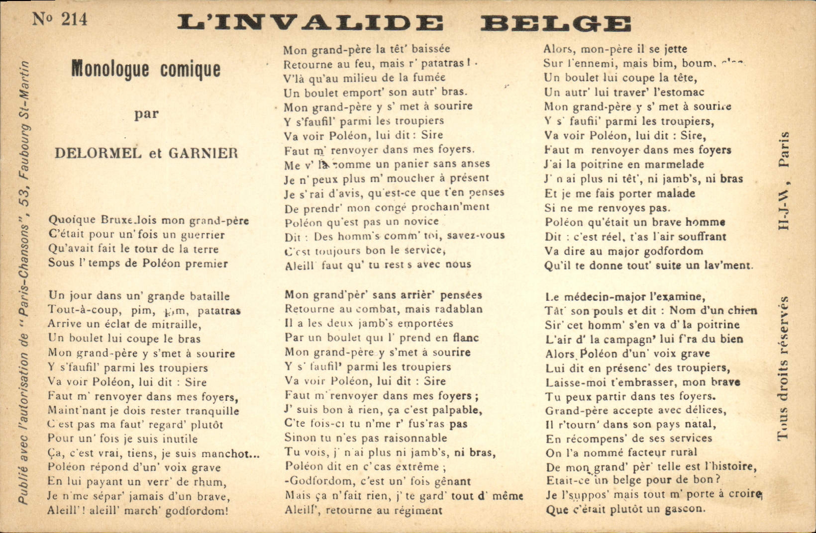 CPA L'invalide Belge Delormel Garnier