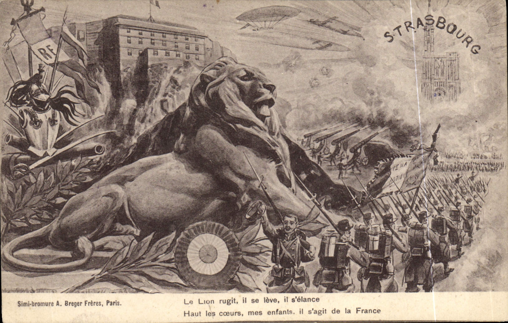 Vintage Postcard Folklore Alsace Strasbourg Lion the lion howls