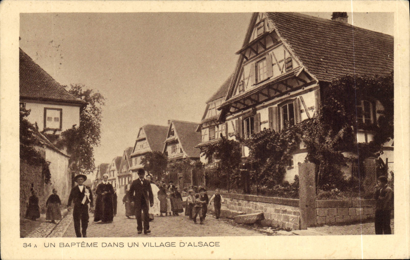 Vintage Postcard Alsace Folklore a baptism in a village of Alsace