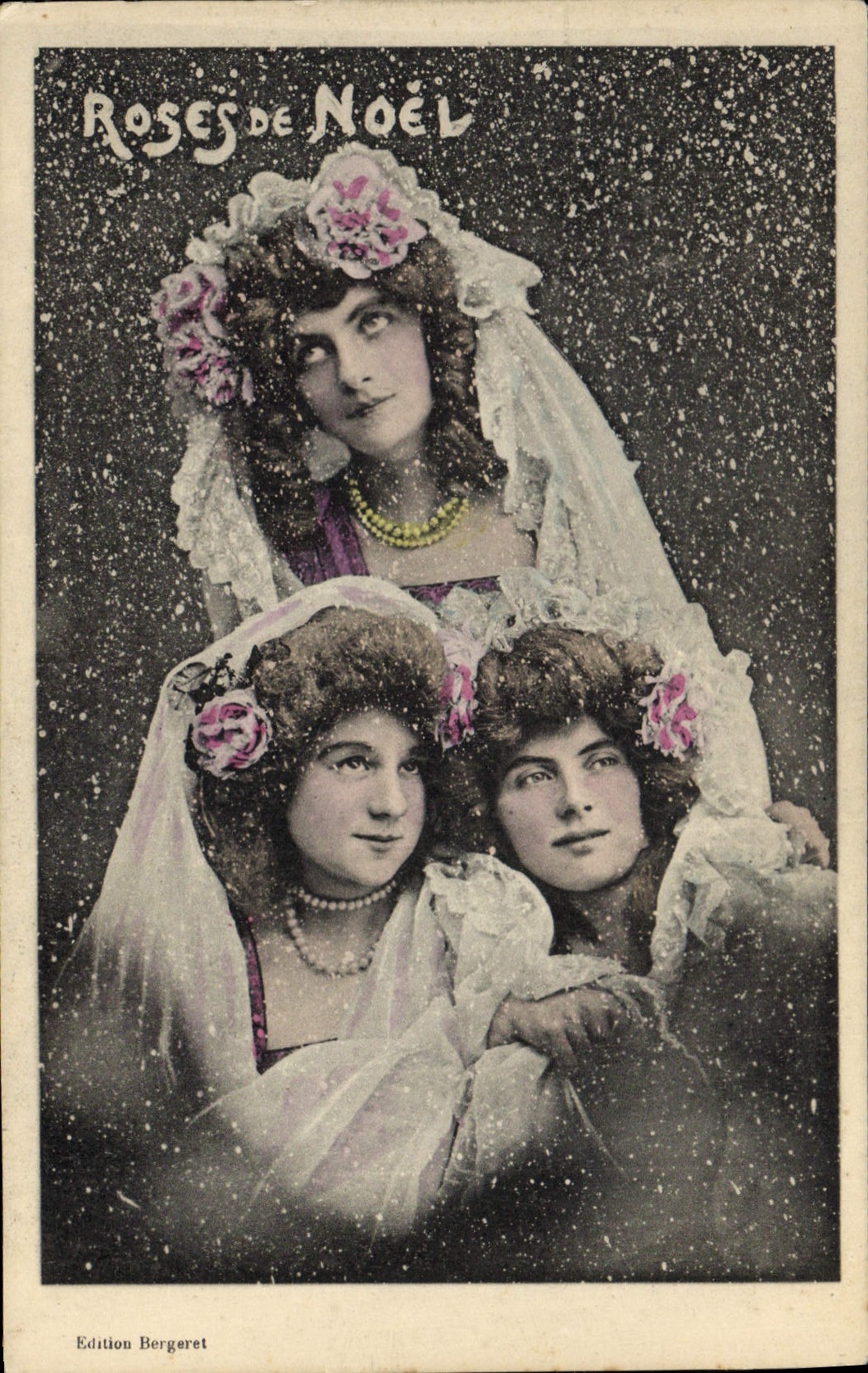 Vintage Postcard Fantasy Pink Women of Christmas