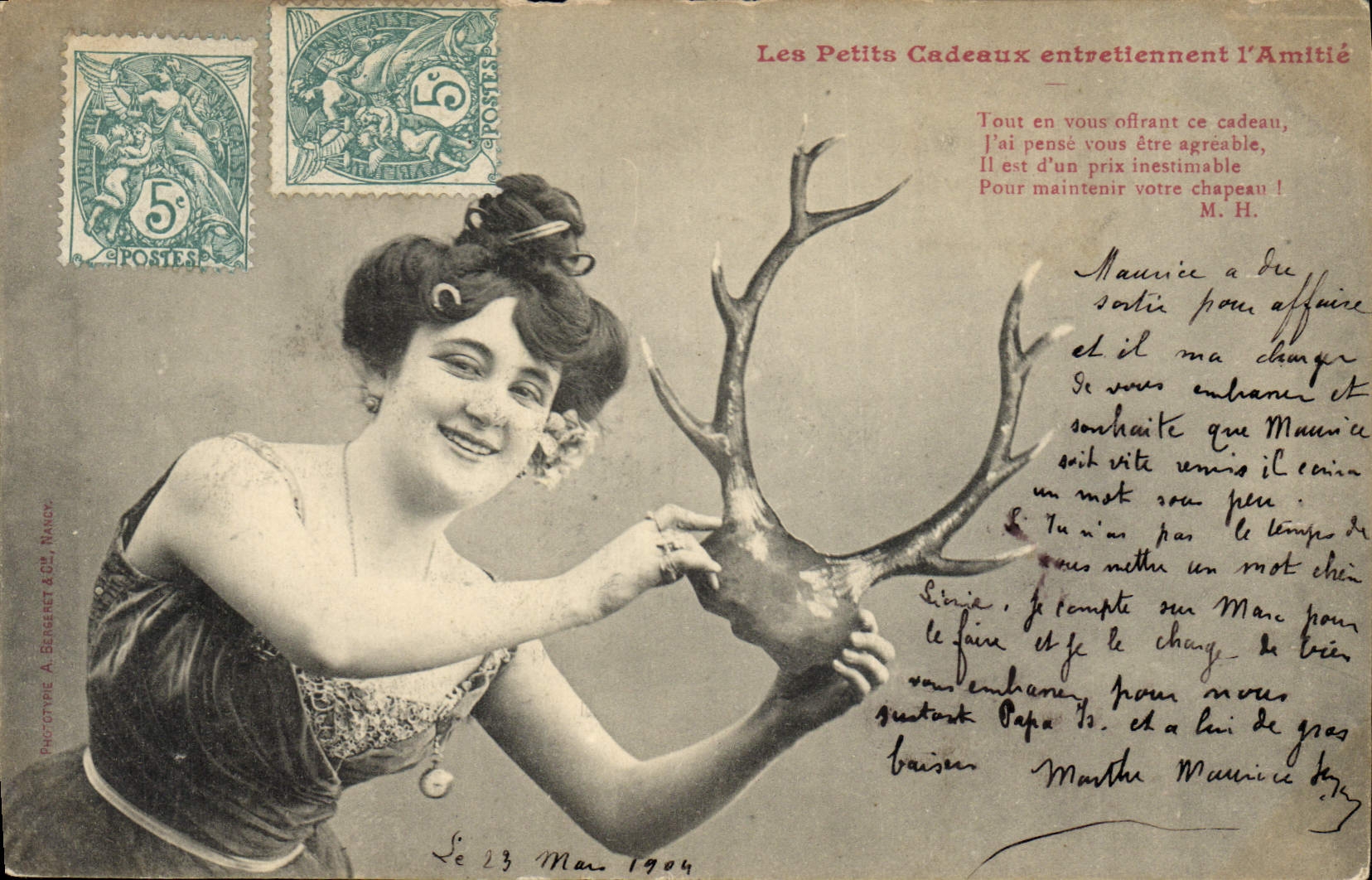 Vintage Postcard Fantasy Woman Little gifts keep friendship warm