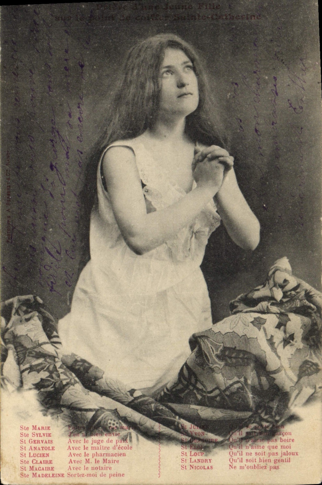 Vintage Postcard Fantasy Woman Prayer of an young girl