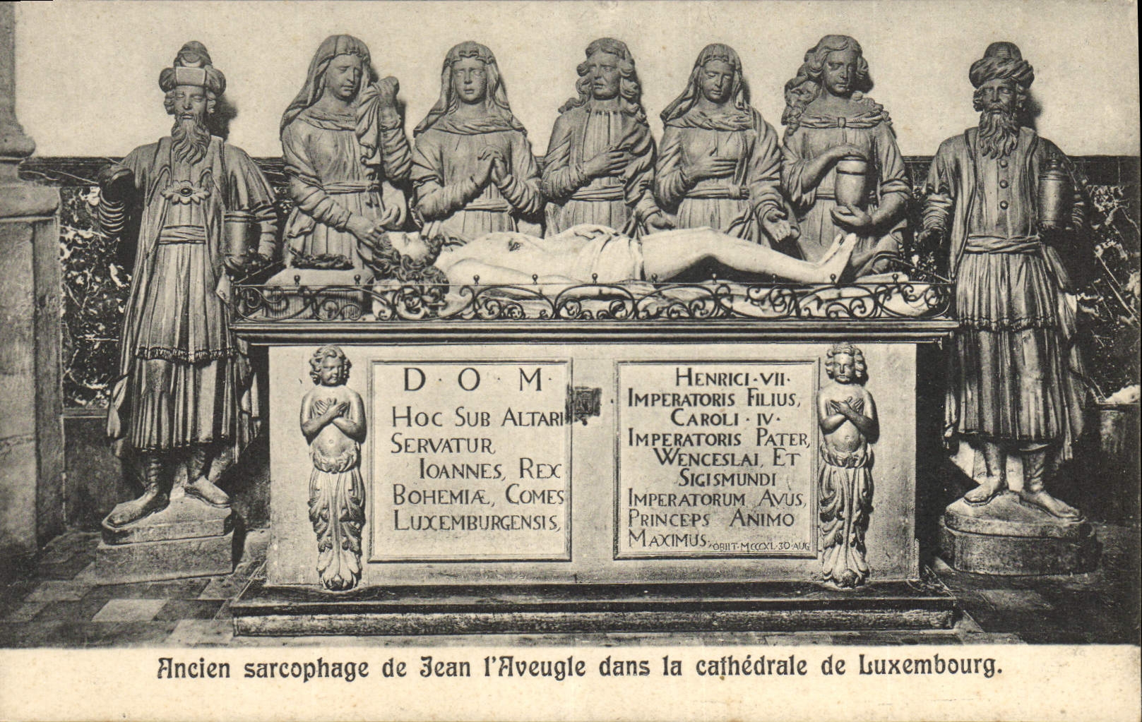 Vintage Postcard Old sarcophagus of Jean the blind man in the cathedral of Luxembourg