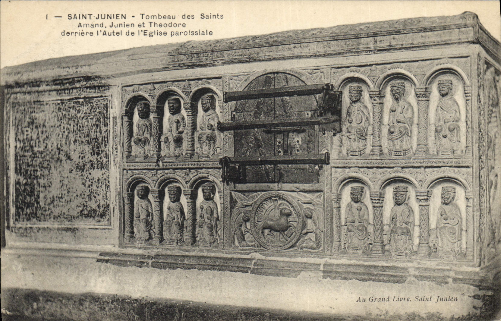 Vintage Postcard Saint Junien Tomb of the Saints Armand Junien and Theodore behind the furnace bridge of the parish church