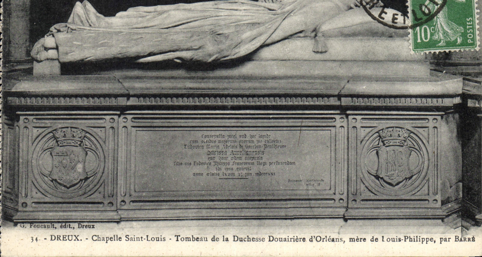 Vintage Postcard Dreux Vault Saint Louis Tomb of the Douariere Duchess of Orleans