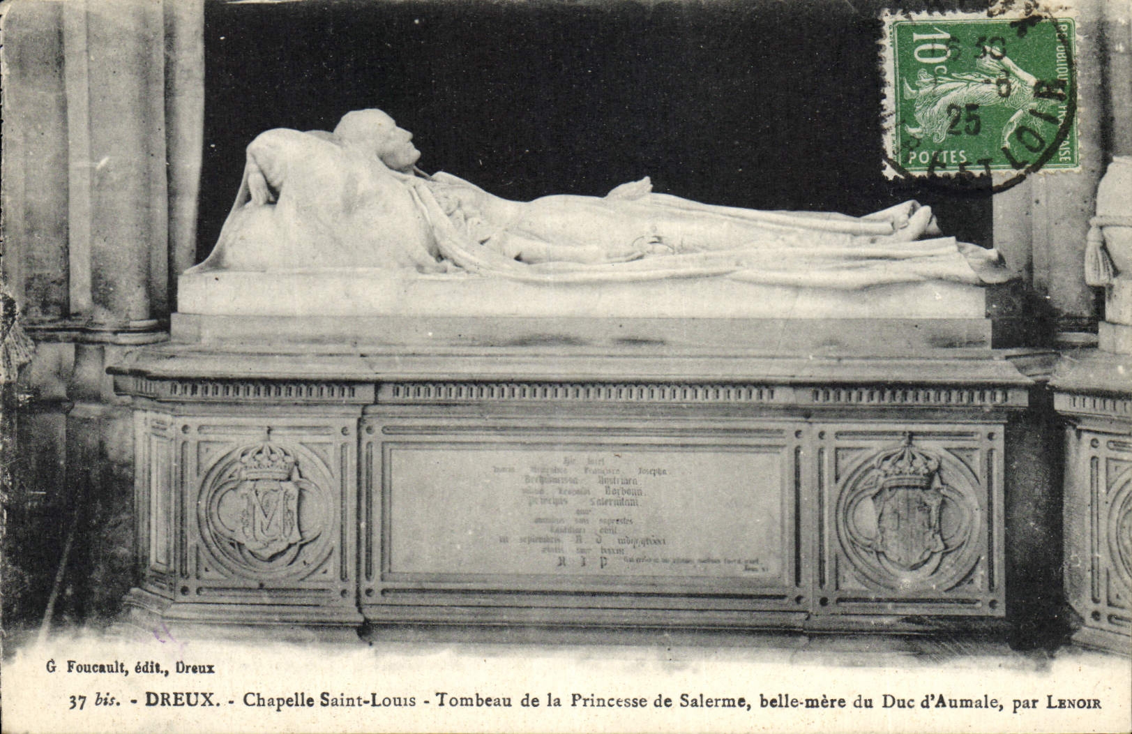 Vintage Postcard Dreux Vault Saint Louis Tomb of the Princess of Salerme