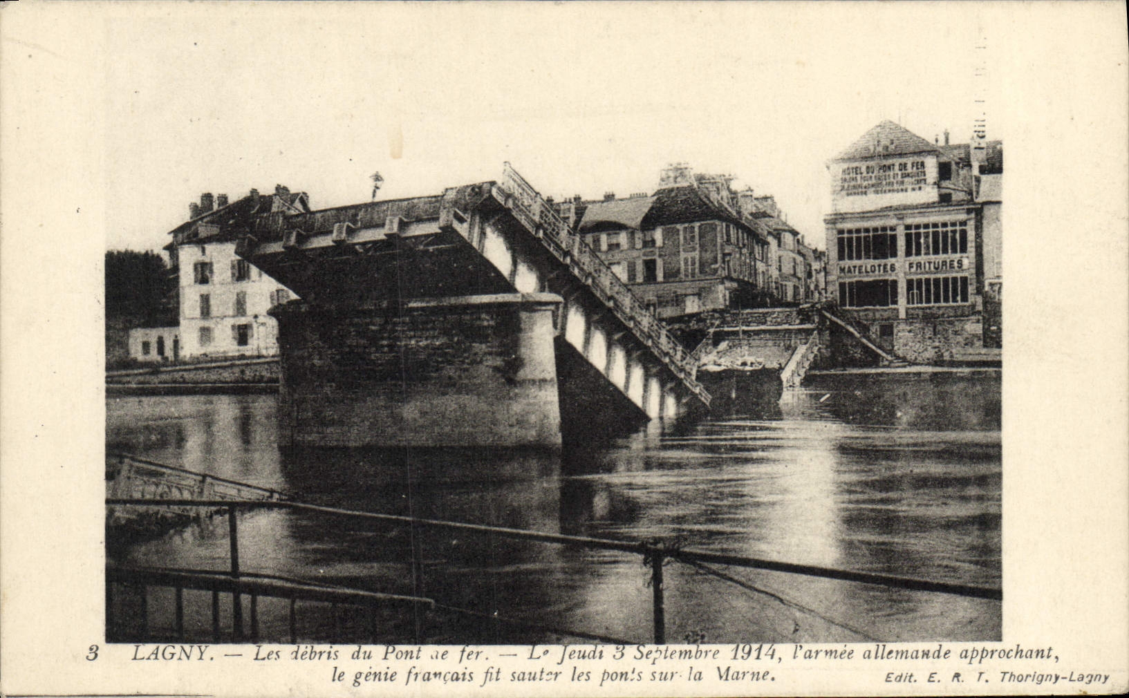 CPA Militaria Lagny Les debris du pont de fer