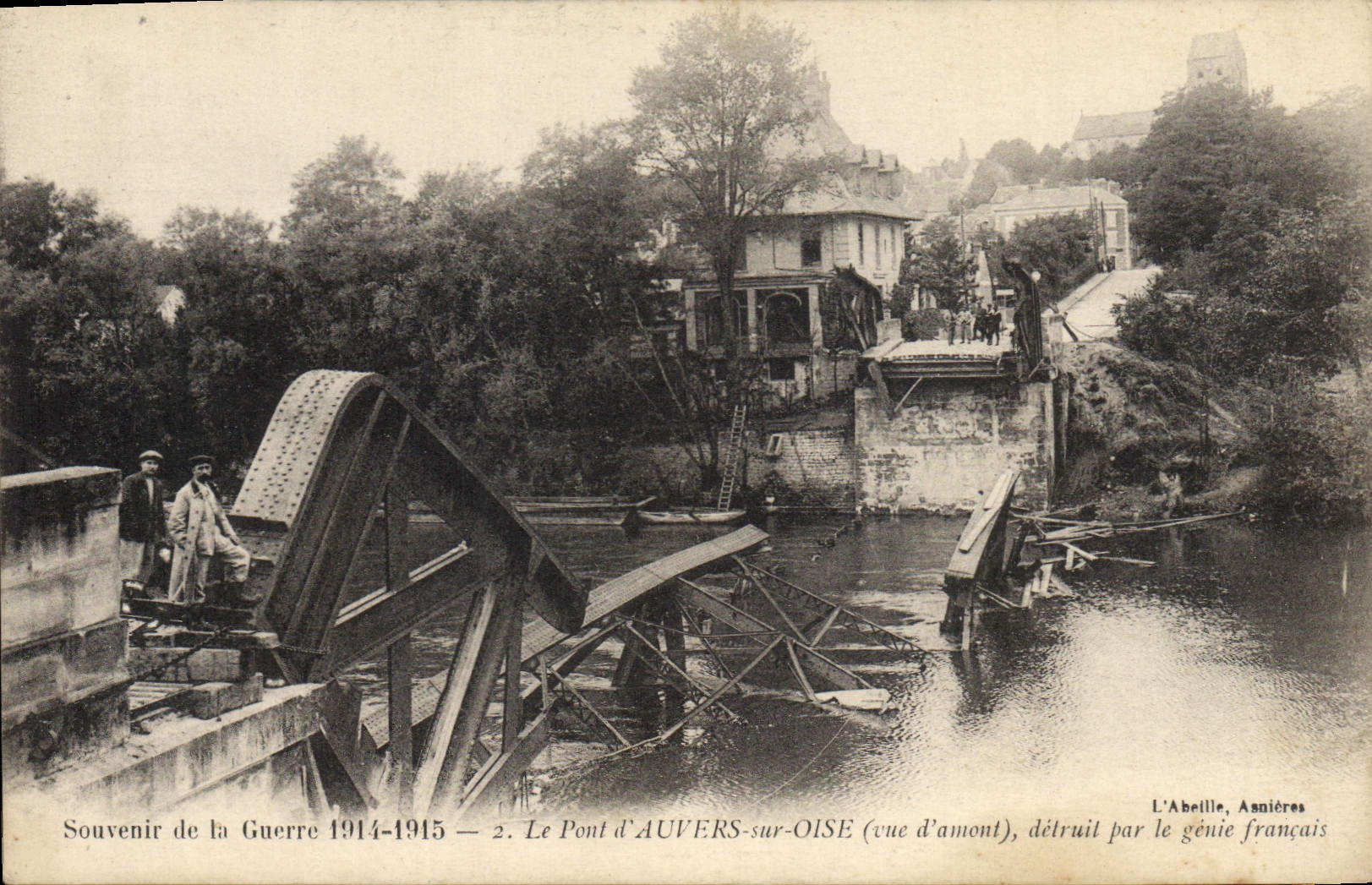Vintage Postcard Militaria the bridge D' Auvers on Oise destroys by the French genius