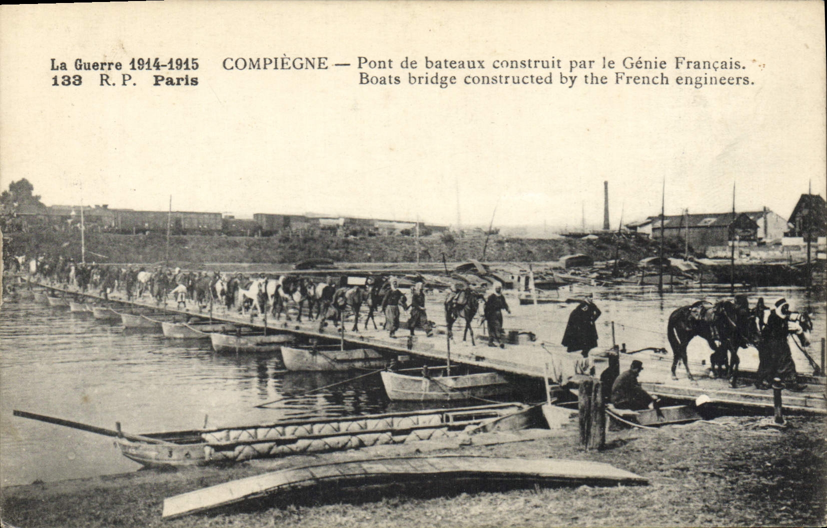 Vintage Postcard Militaria Compiegne Bridge of boats destroyed by the French Genius