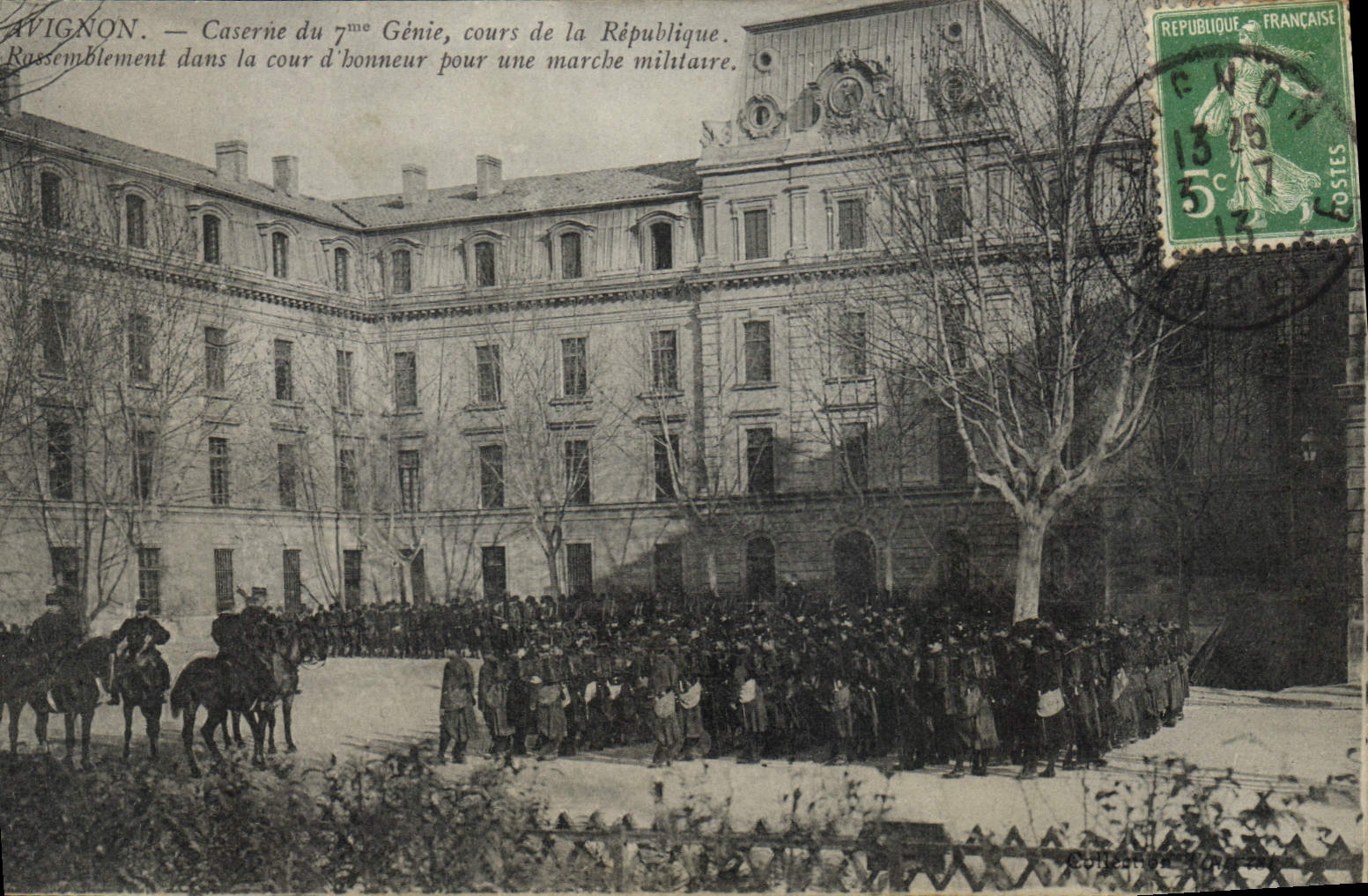 Vintage Postcard Militaria Avignon Quarters 7th Genius Course of the Republic Gathering in the main courtyard