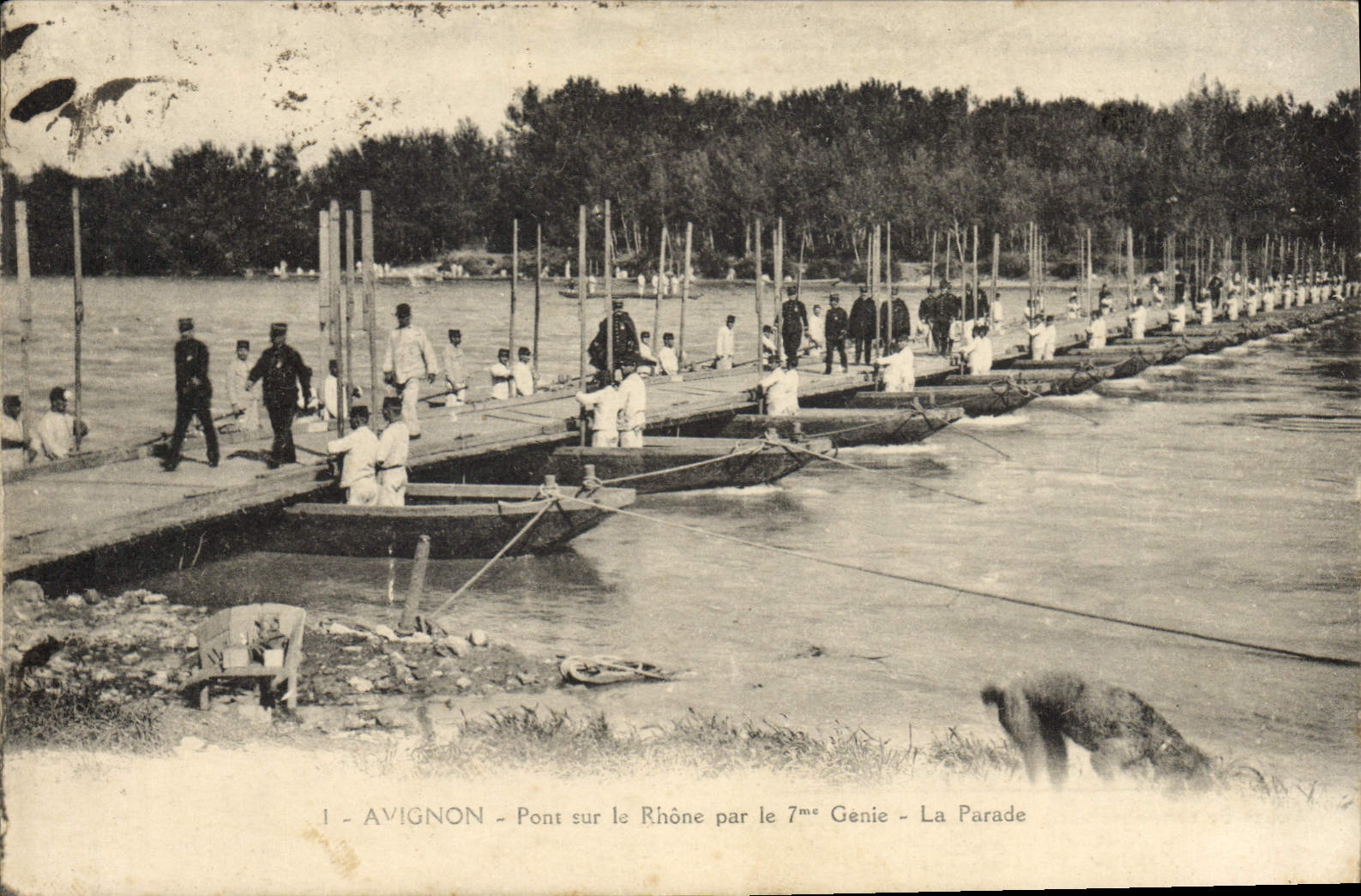 CPA Militaria Avignon Pont sur le Rhone par le 7eme Genie La parade