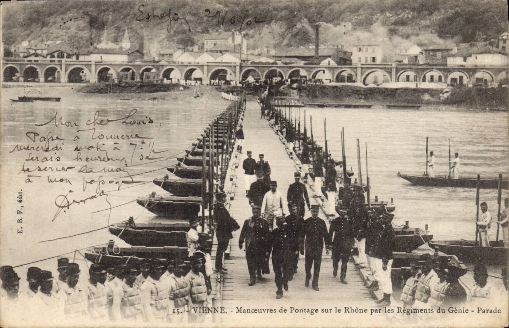 Vintage Postcard Militaria Vienna Maneuvers of bridging on the Rhone by the regiments of the Genius Parades