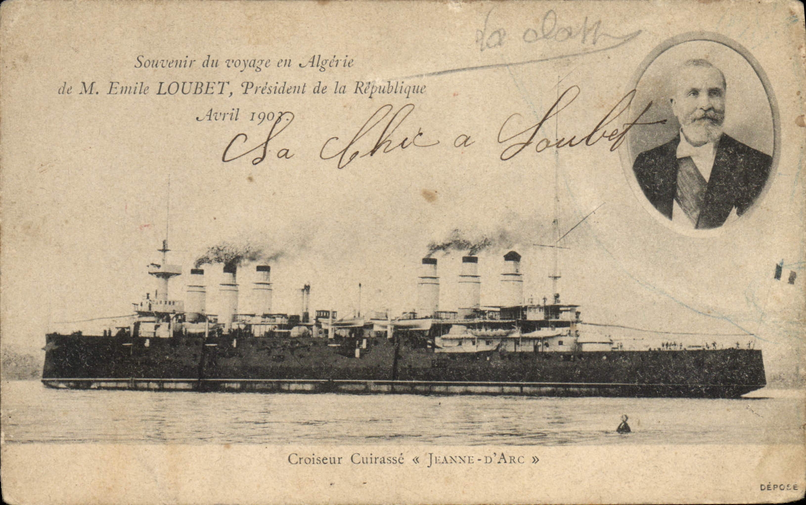 Vintage Postcard Boat Memory of the voyage in Algeria of Mr. Émile Loubet President of the Republic April 1903