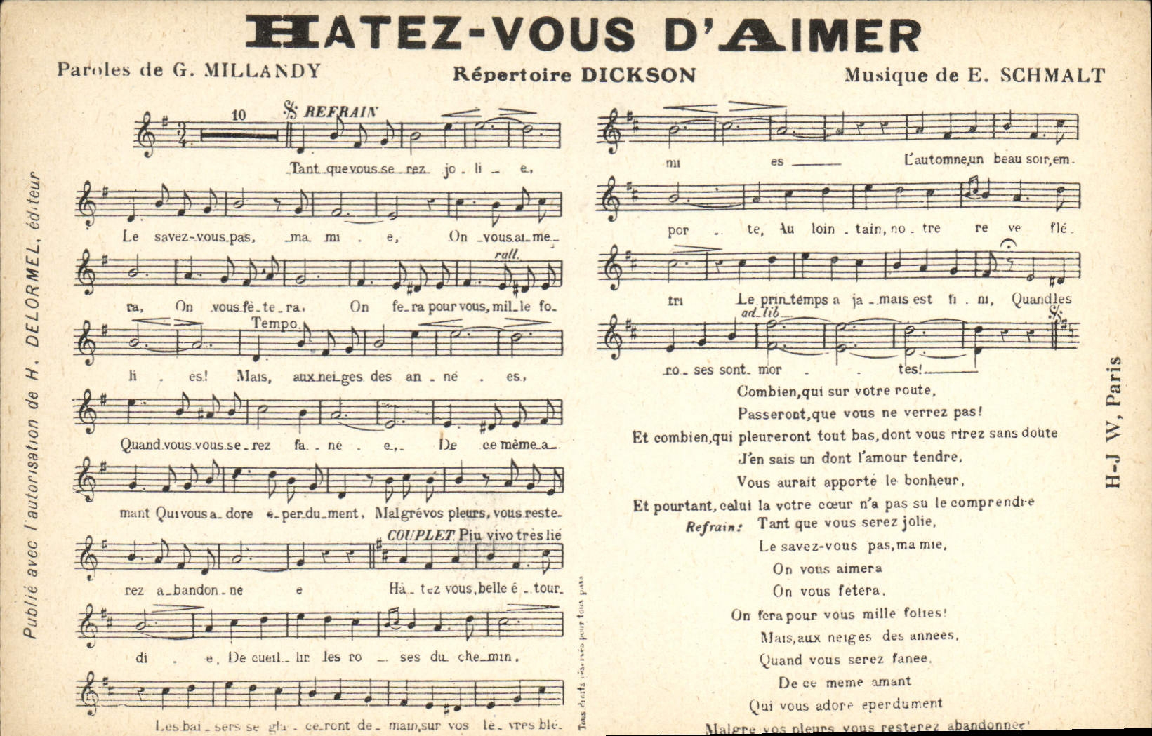 Vintage Postcard Hasten to like Millandy Dickson Schmalt