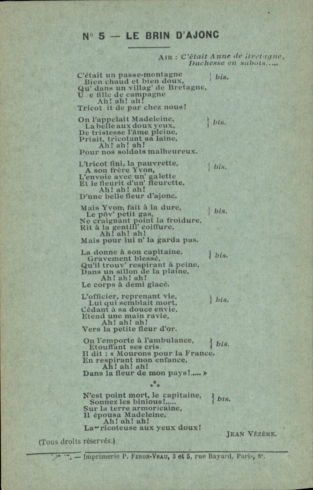 Vintage Postcard the bit of gorse Jean Vezere