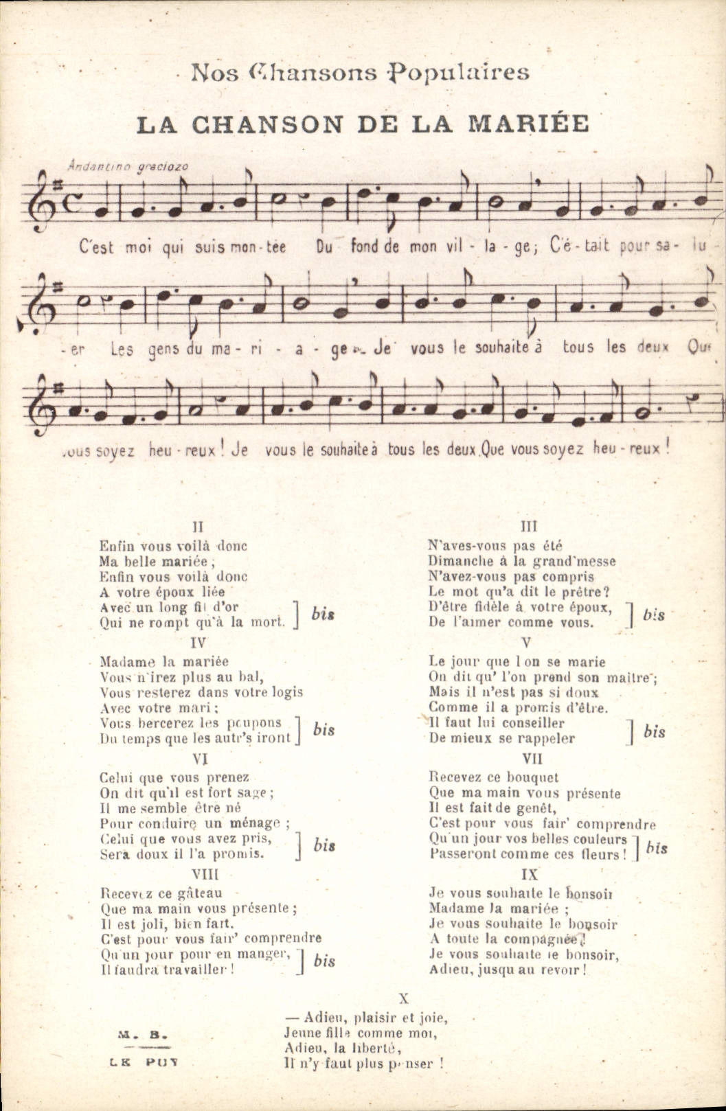 Vintage Postcard the song of the bride