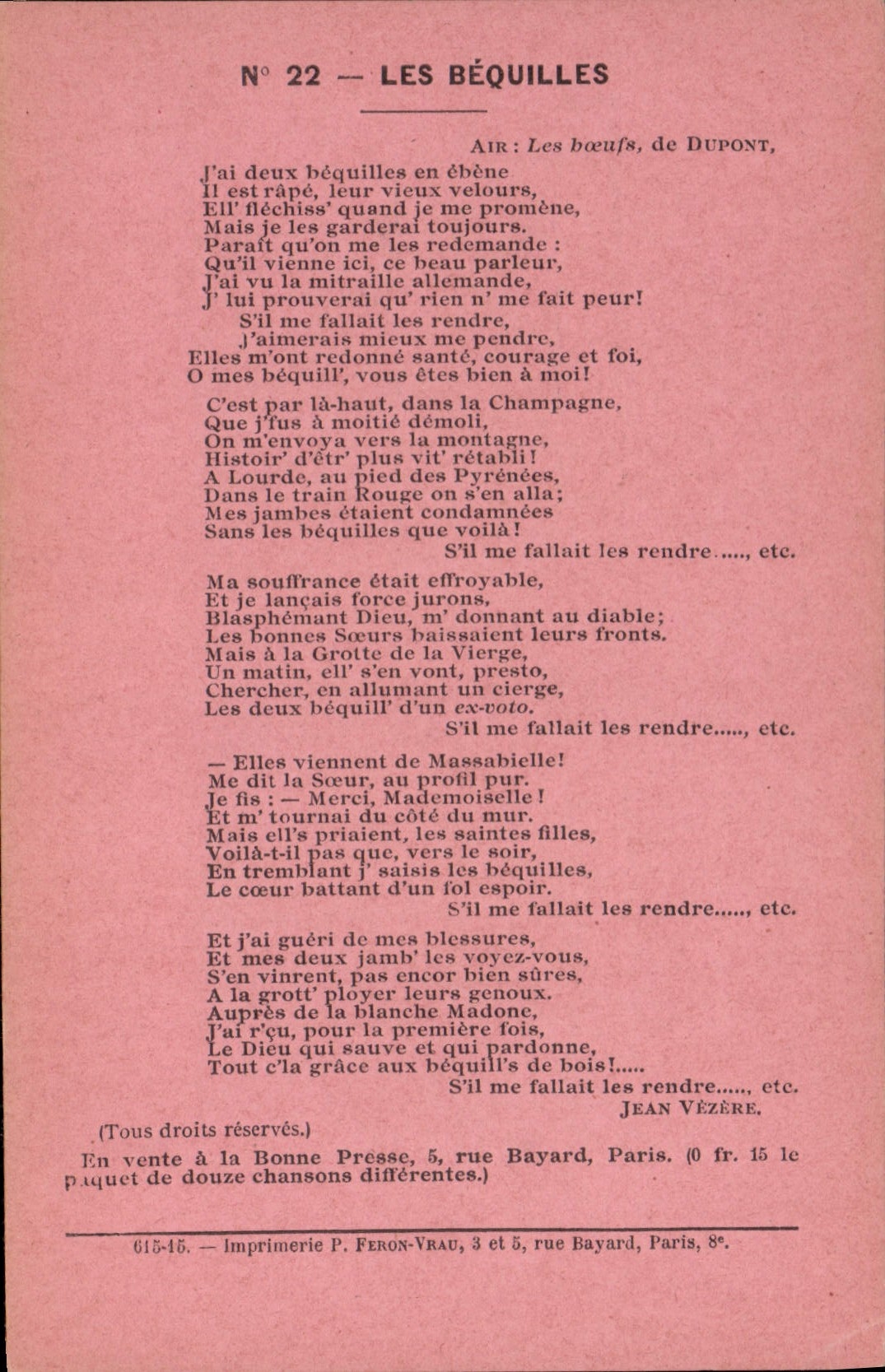 Vintage Postcard the crutches Jean Vezere