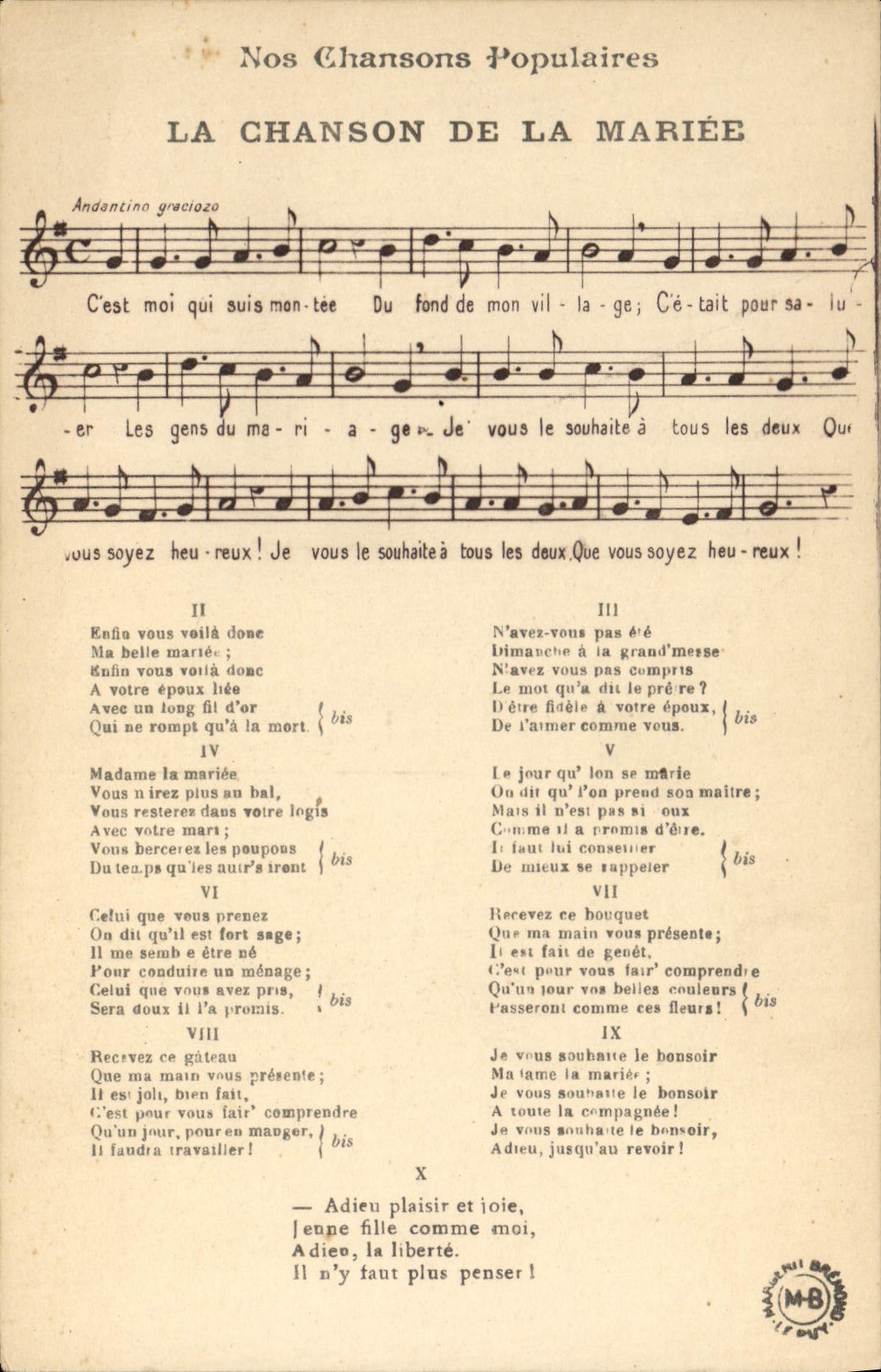 CPA La chanson de la mariee 