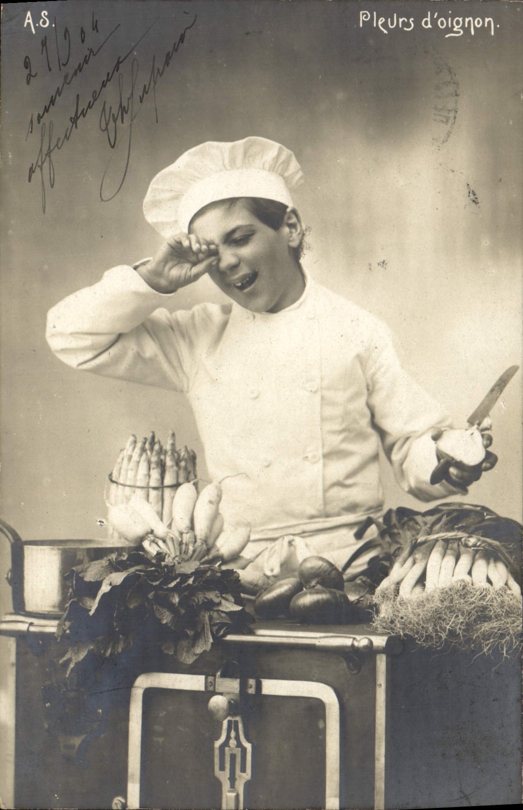 Vintage Postcard Cooks Child Cook Tears of onion