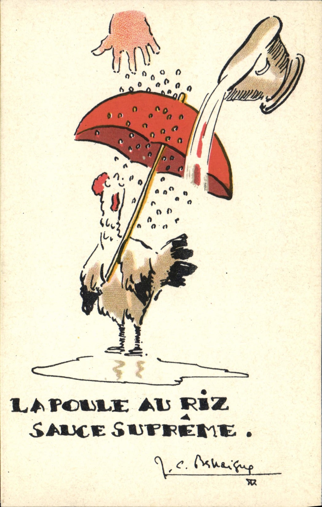 Vintage Postcard Cooks chicken and rice Suprême sauce