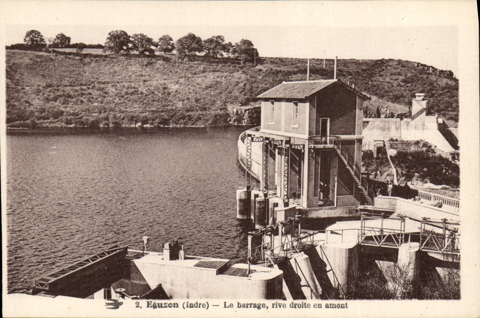 Vintage Postcard Eguzon Electricity the stopping Right Bank upstream