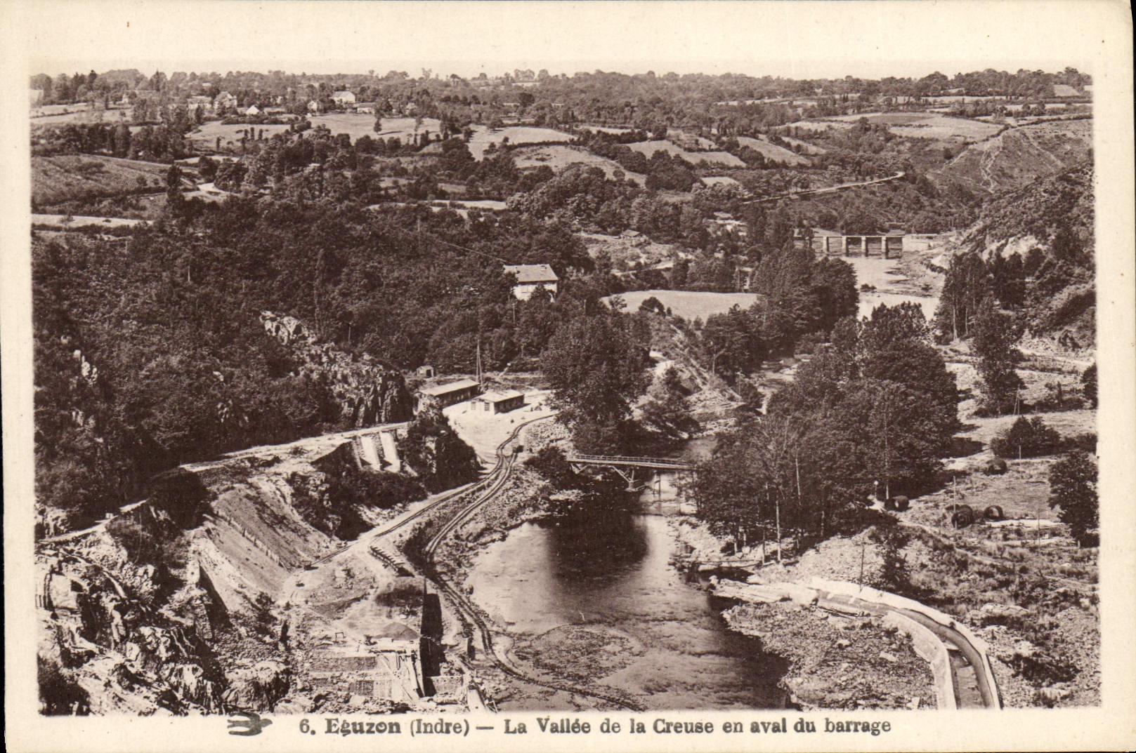 Vintage Postcard Eguzon Electricity the valley of Hollow downstream from the stopping