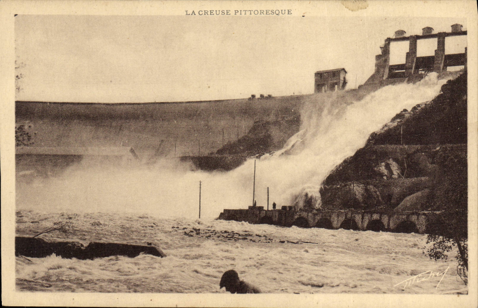 Vintage Postcard Electricity Hollow Opening of the valves to the dam Eguzon