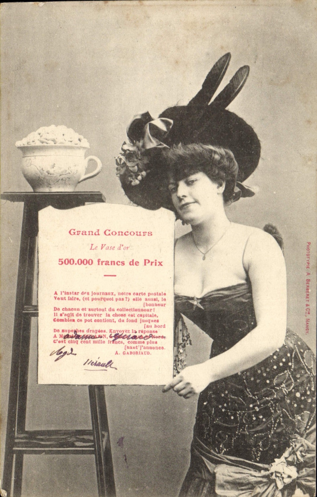 Vintage Postcard Fantasy Woman Granc contest gold vase