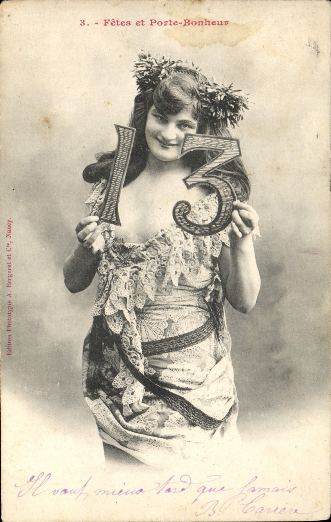 Vintage Postcard Fantasy Woman Festivals and Carries happiness