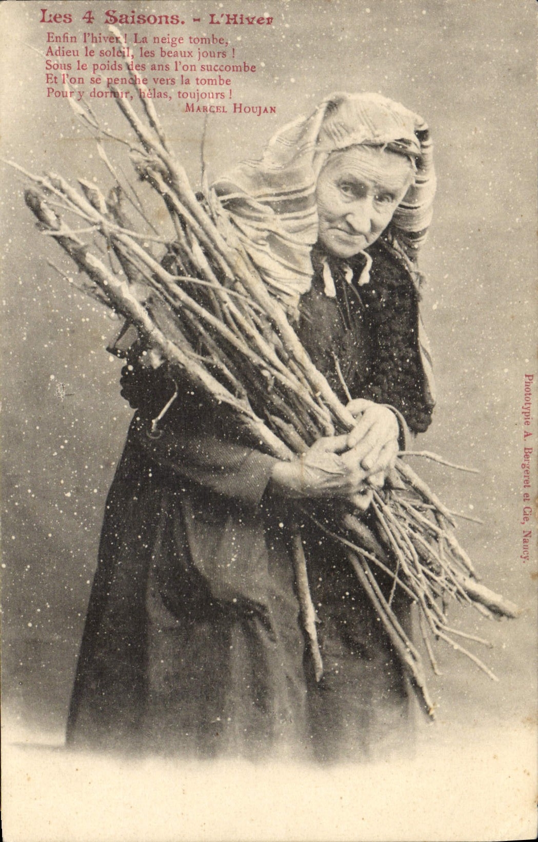 Vintage Postcard Fantasy Woman 4 seasons the winter