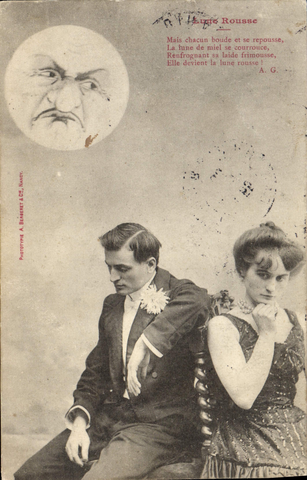 Vintage Postcard Fantasy Woman the russet-red Moon