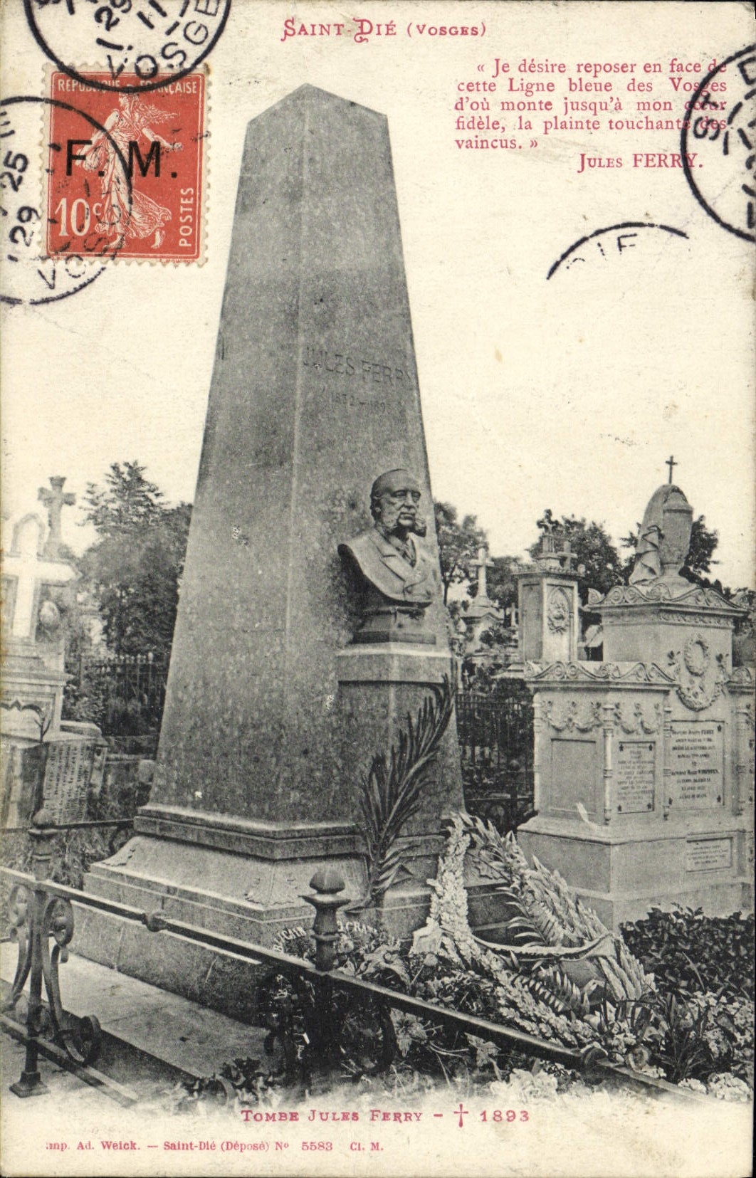 Vintage Postcards Saint Die Fall Jules Ferry