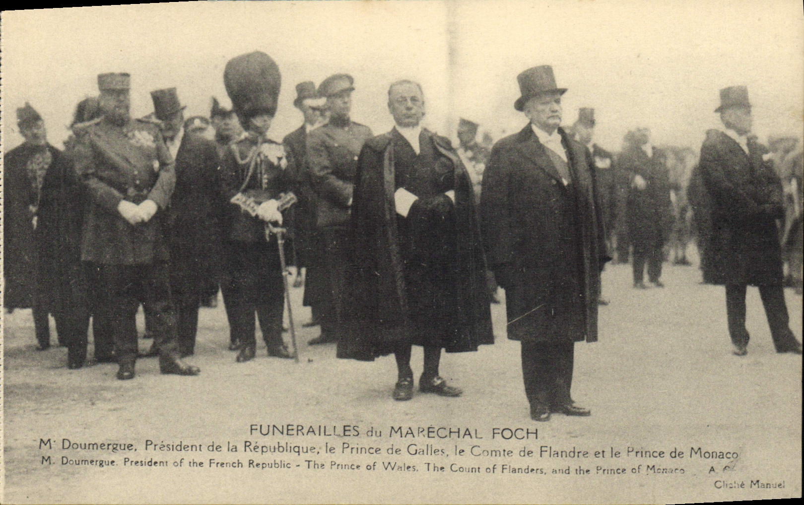 Vintage Postcard Funeral of the Marshal Foch Mr. Doumergue President of the Republic the Prince of Wales the Count of Flanders and the Prince of Monaco