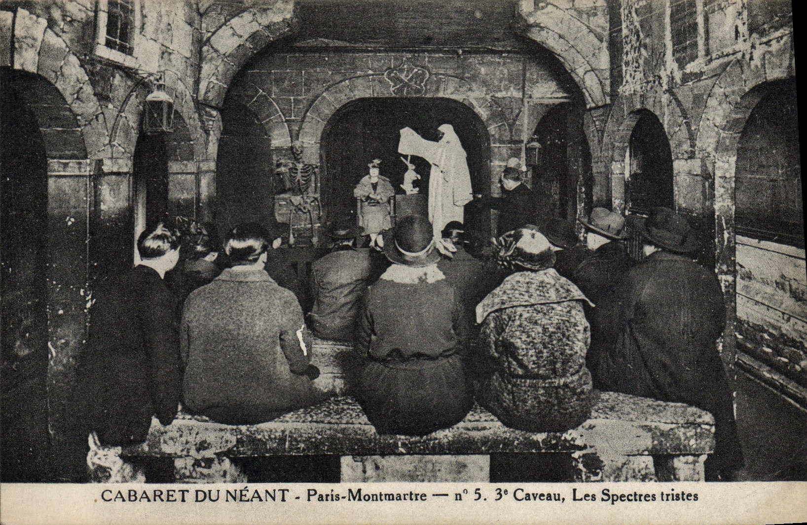 Vintage Postcard Paris Cabaret of Nothing Montmartre Vault sad spectra