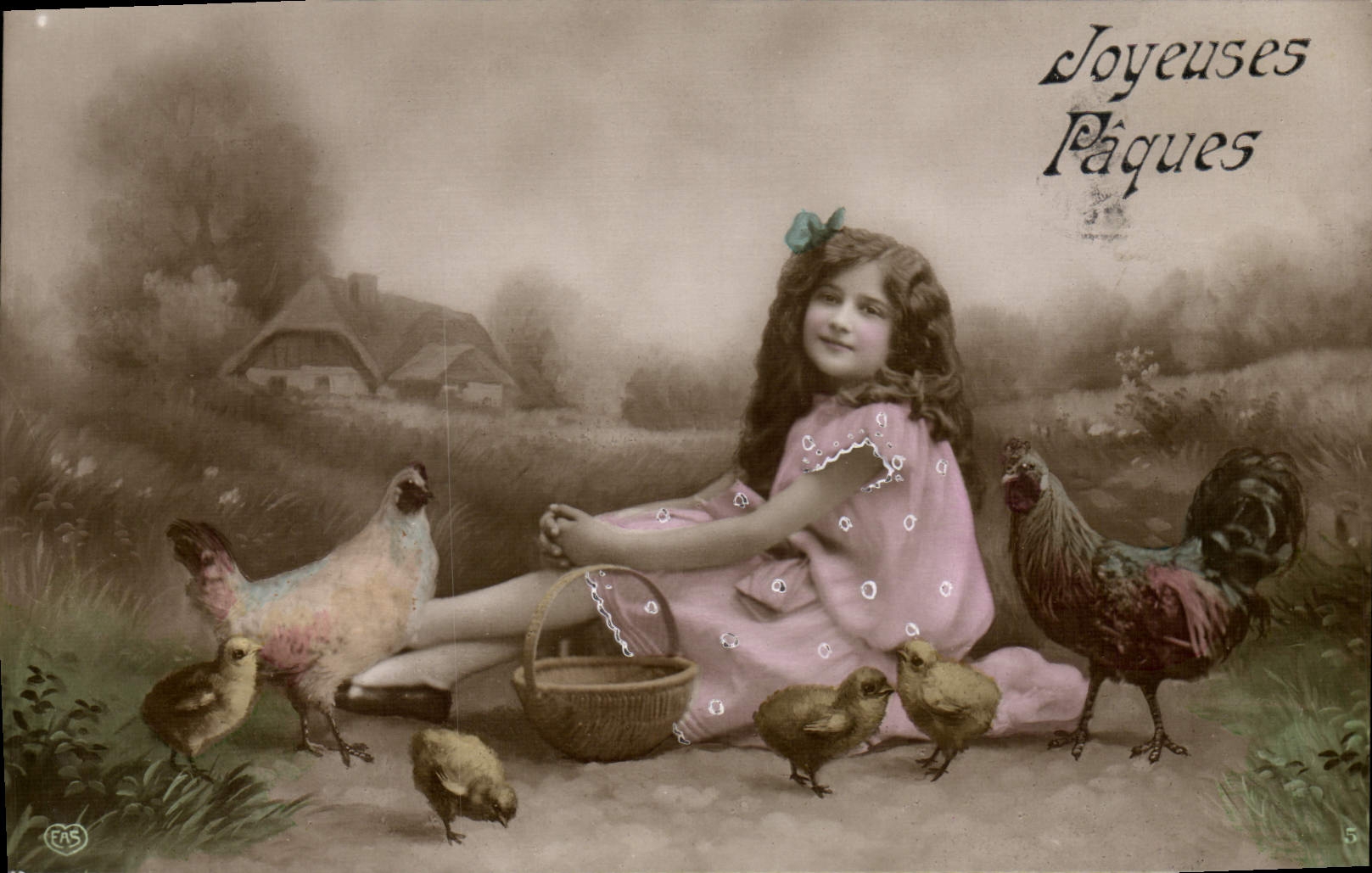 CPA Enfant Poule Coq Poussins Paques 