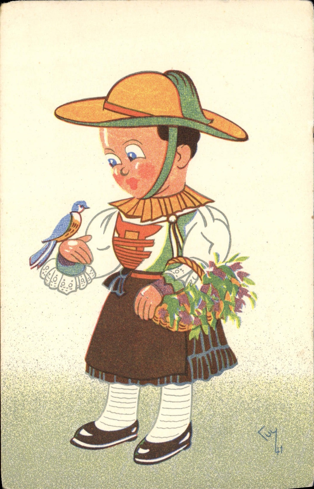 CPA Enfant Oiseau 