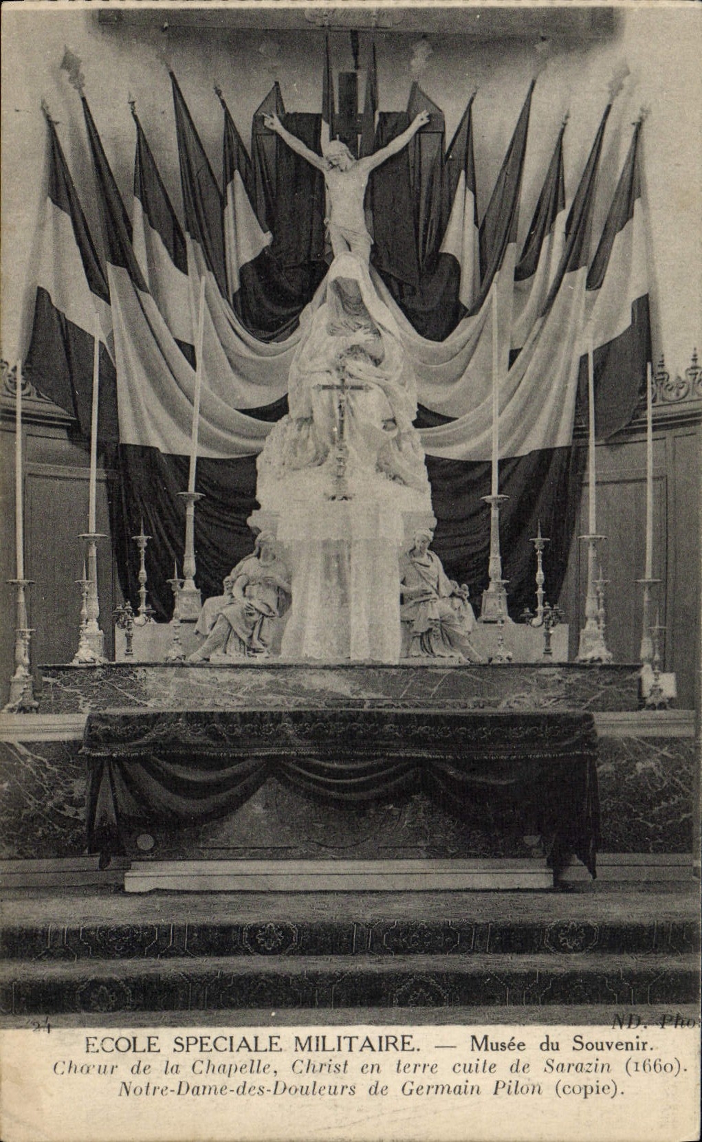 Postal Militaria Escuela especial militar Vagada del recuerdo Coro de la capilla Cristo en barro cocido de Sarozin Notre Dame de los dolores de Germano Pisón
