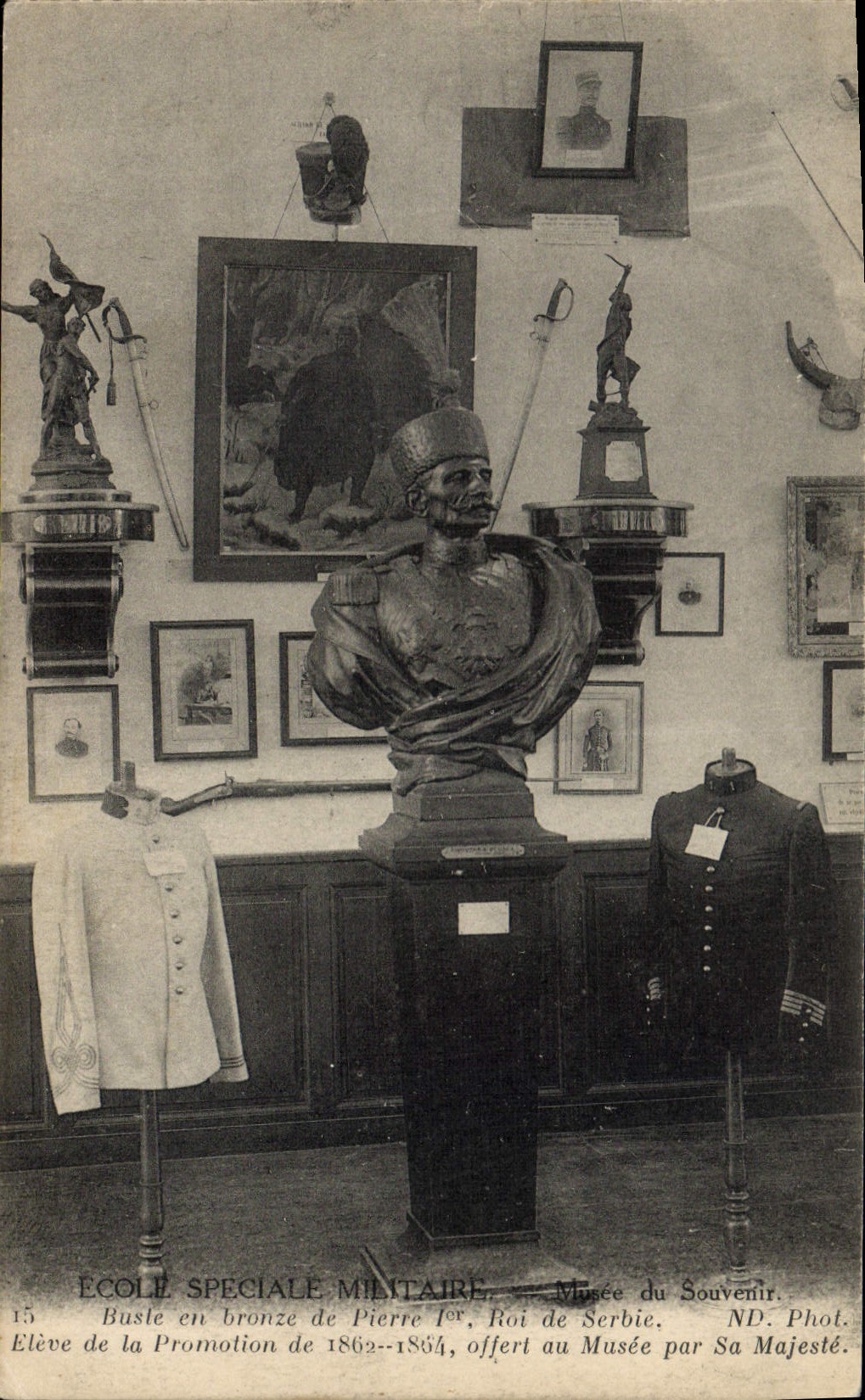 Vintage Postcard Militaria special School military Museum of the memory Bust out of bronze of Pierre 1st High King de Serbie of Promotion 1862 1864