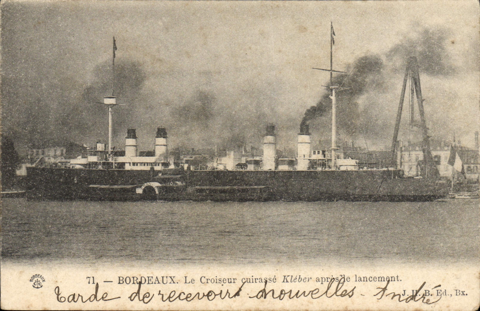 Vintage Postcard Bateau Bordeaux the cruiser Armours Kleber after launching