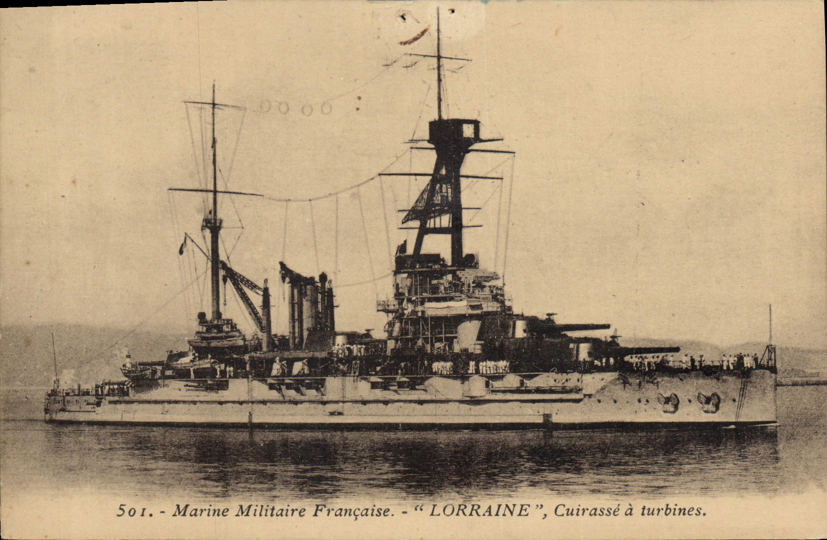 Vintage Postcard Bateau Lorraine Cuirasse has turbines