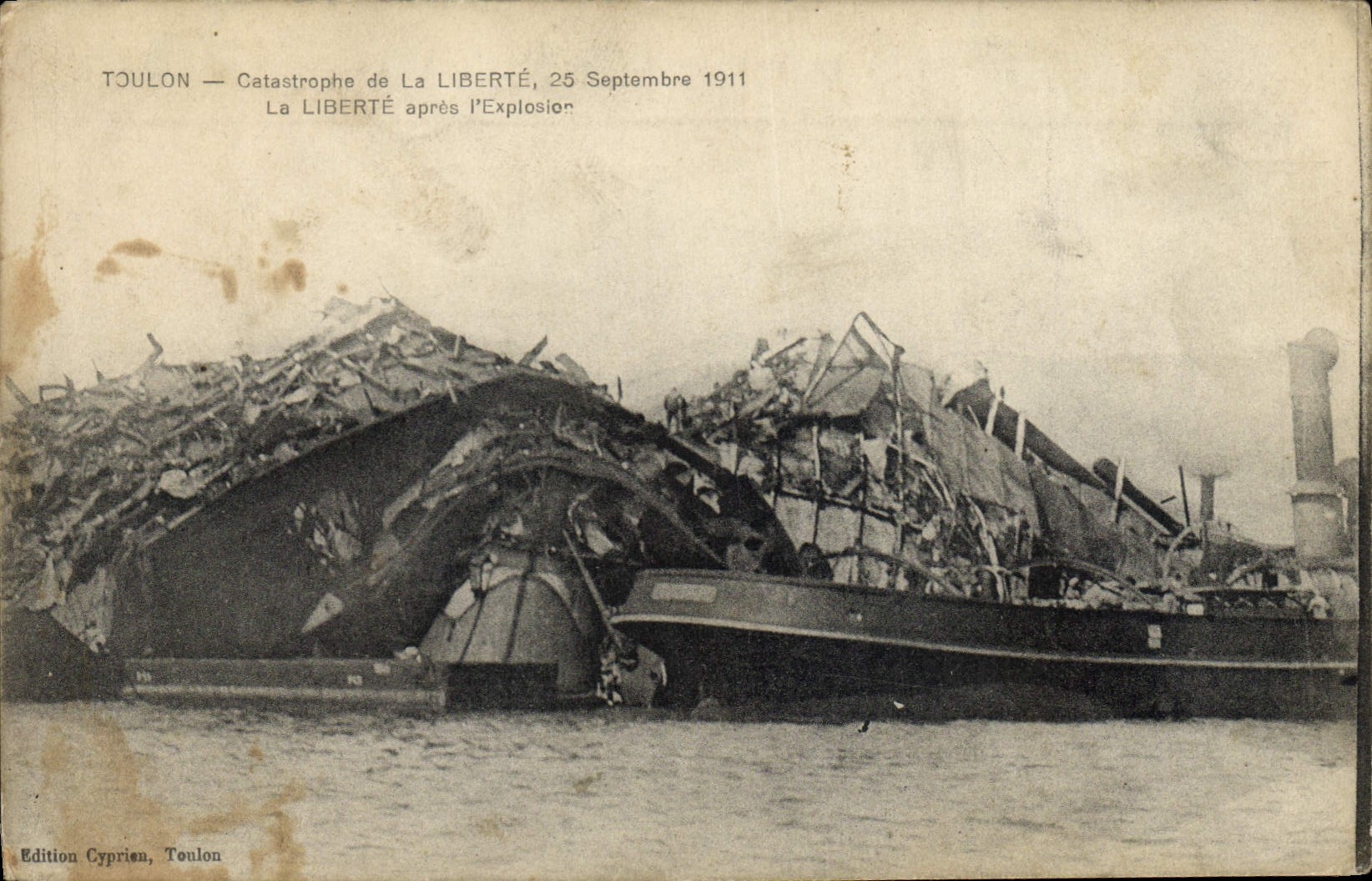 Vintage Postcard Boat Toulon Catastrophe of Freedom after the explosion
