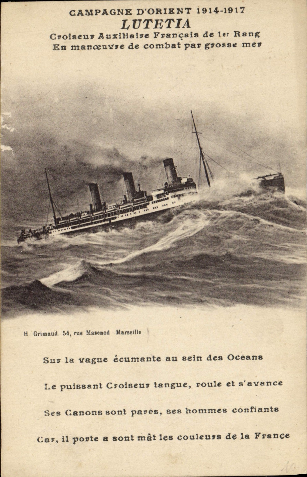 CPA Bateau Campagne d'Orient Croiseur auxiliaire Francais de 1er rang Lutetia
