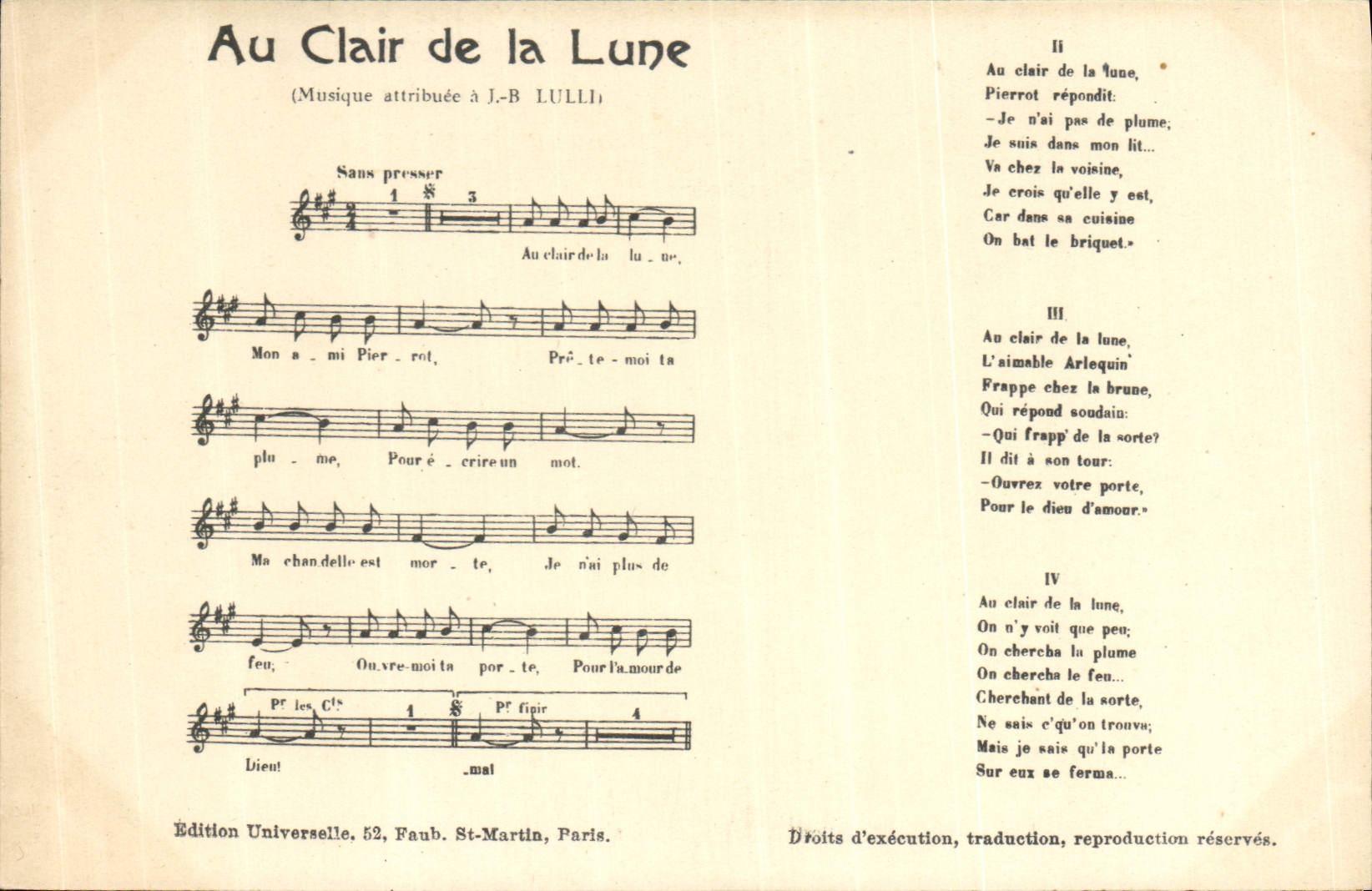 CPA Au clair de la lune Lulli 