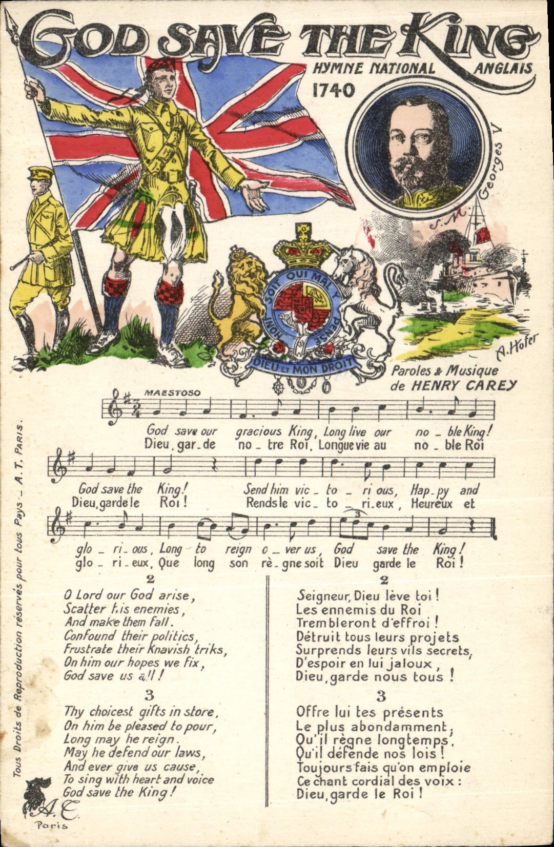 Vintage Postcard God Save the king National anthem English 1740