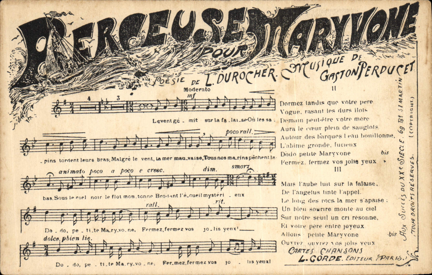 Vintage Postcard Lullaby for Maryvone Durocher Gaston Perducet