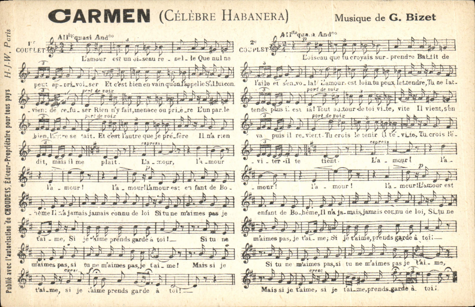 CPA Carmen Celebre Habanera Bizet 
