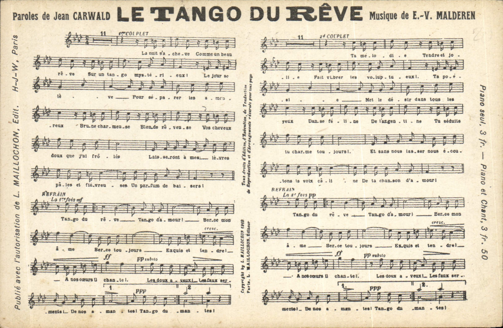 Vintage Postcard the tango of the dream Malderen Carwald