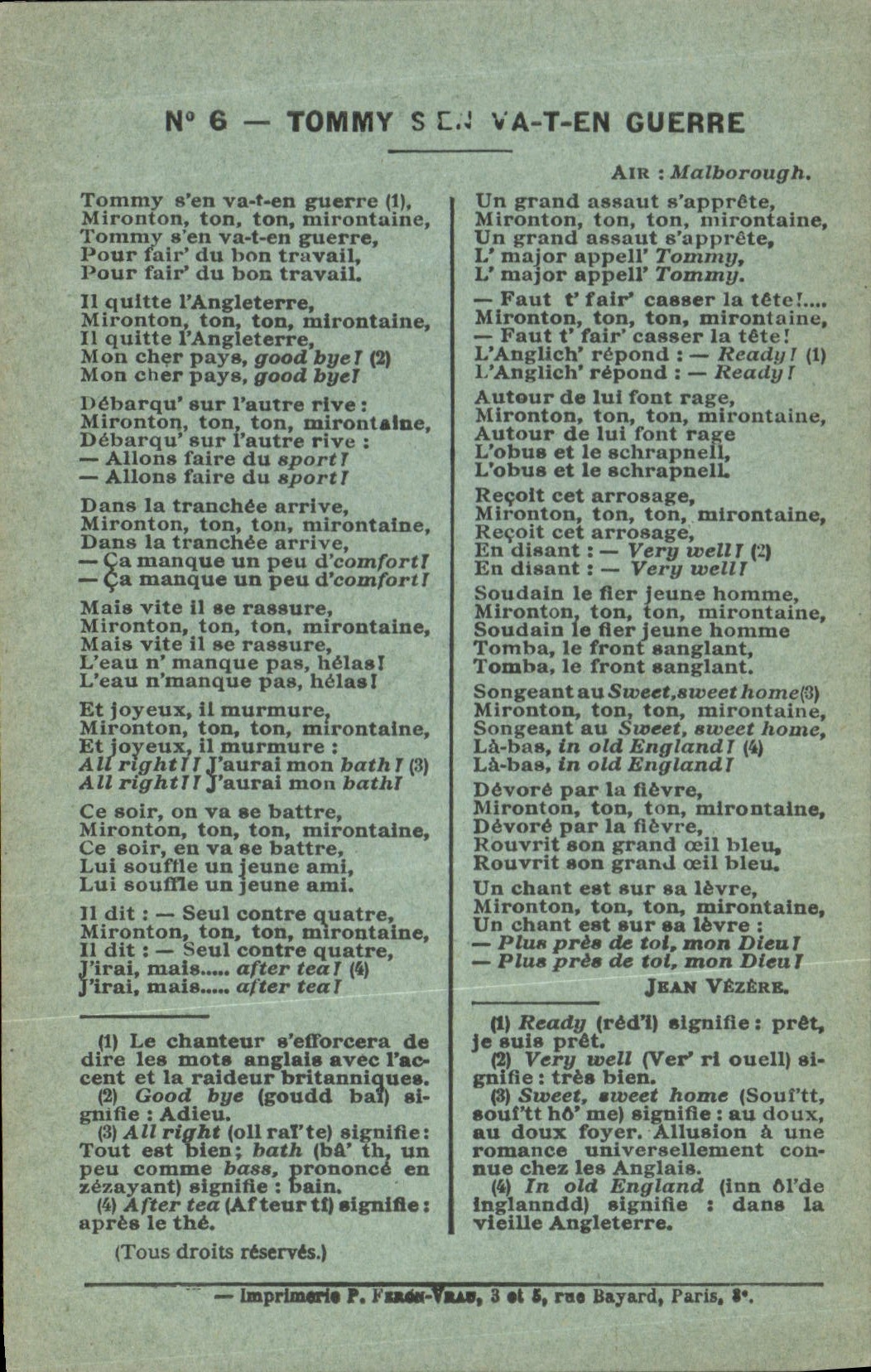 Vintage Postcard Tommy from goes away T in war Jean Vezere