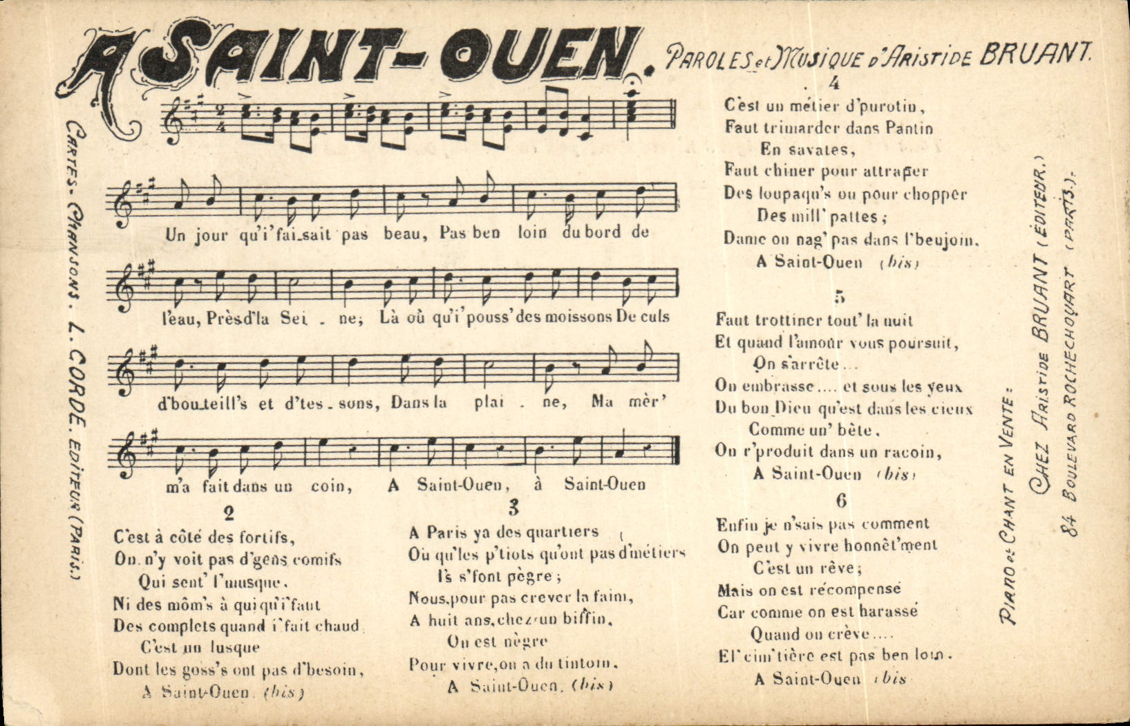 Vintage Postcard Saint Ouen Aristide Bruant