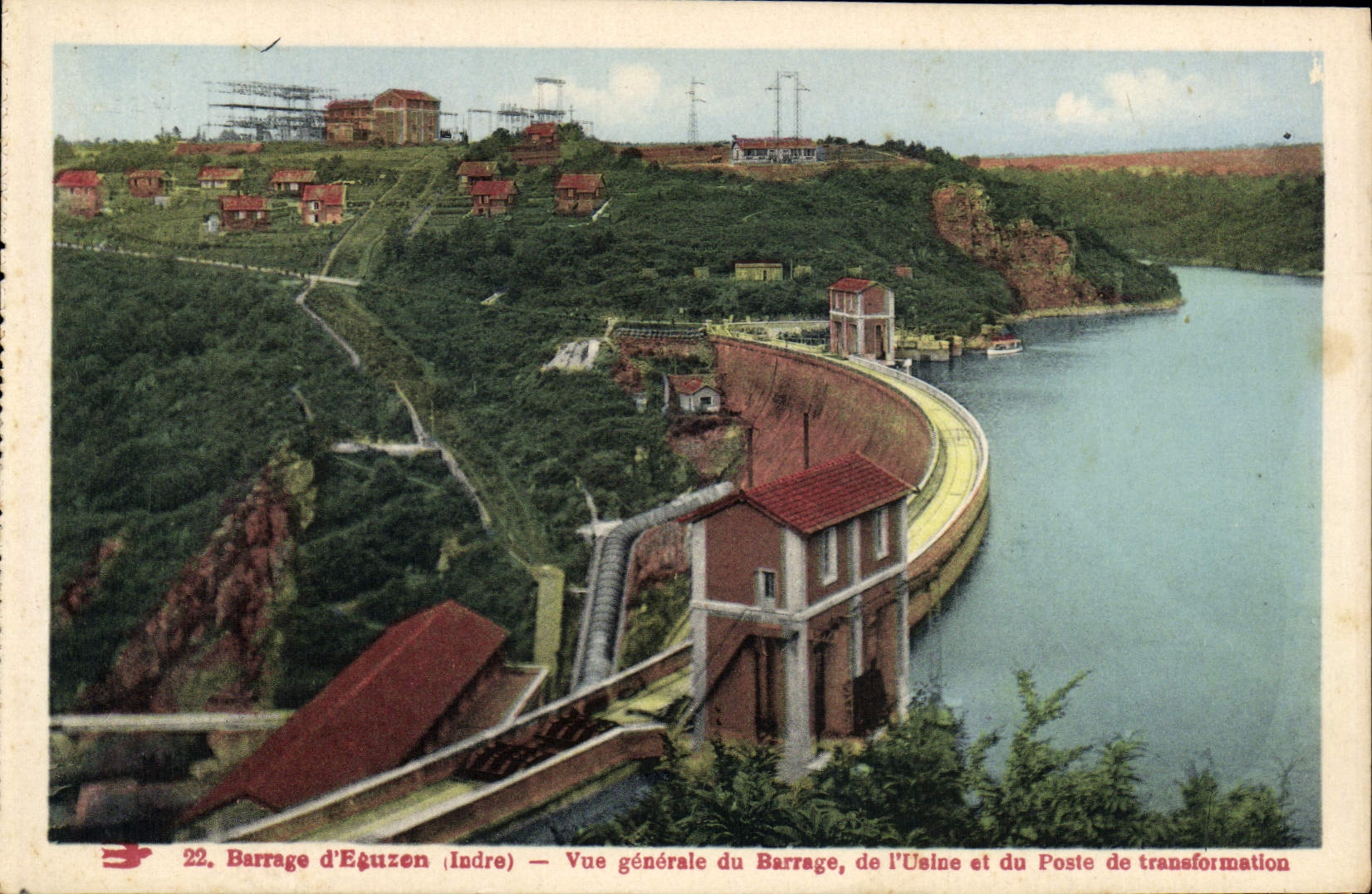 CPA Electricite Barrage d'Eguzon Vue generale du barrage de l'usine et du poste de transformation